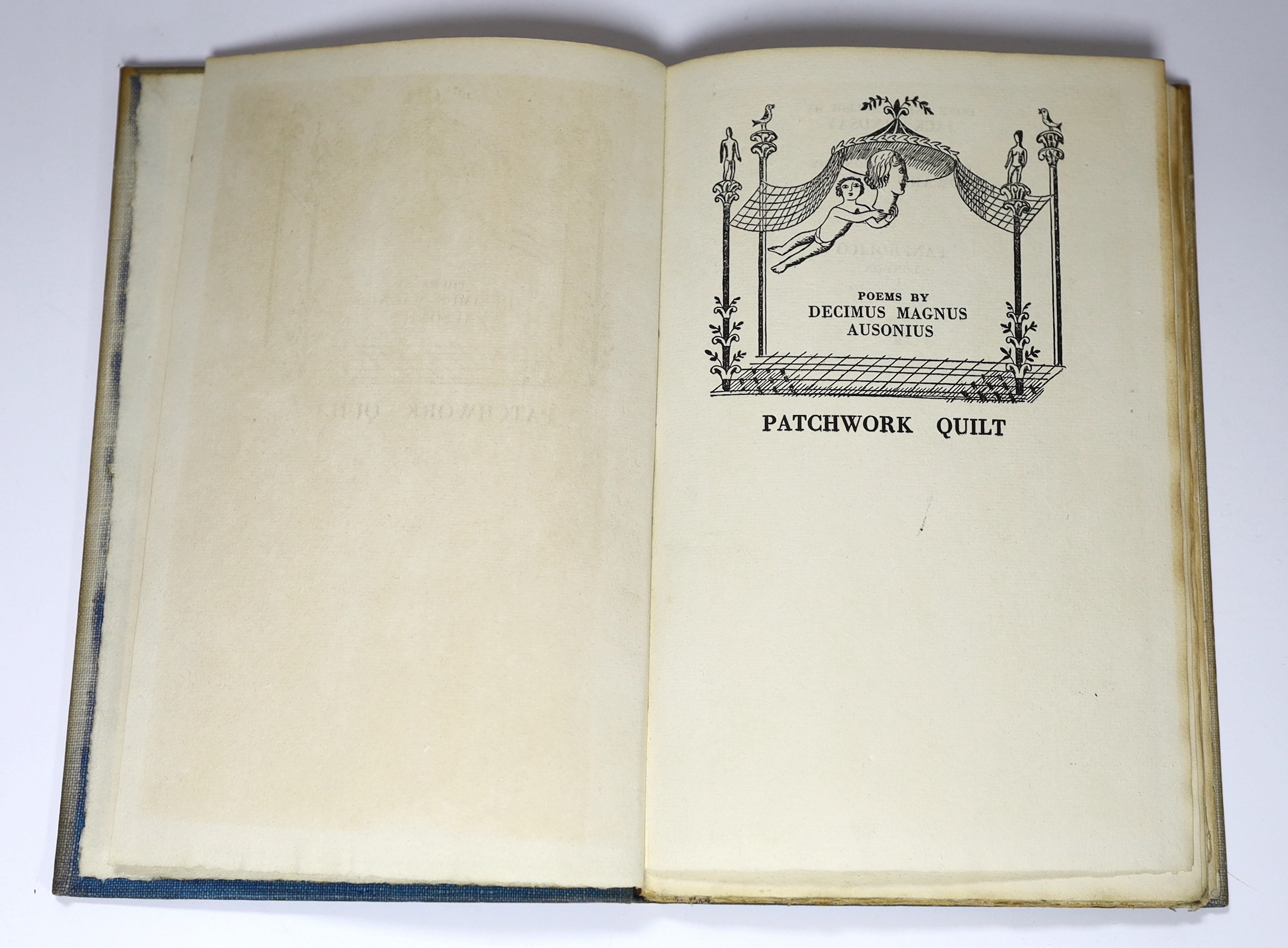 Bawden, Edward - Ausonius, Decimus Magnus - Patchwork Quilt. Poems by Decimus Magnus Ausonius, done into English by Jack Lindsay with decorations by Edward Bawden, 1st edition, one of 400, 8vo, blue diamond patterned buc